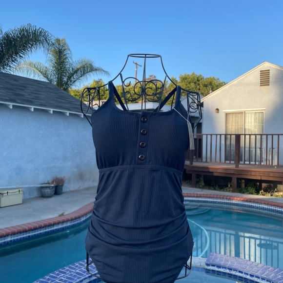 Navy blue button bathing suit - Picture 2 of 9